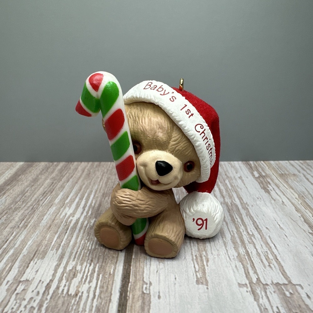 VTG. Babies First Christmas, Teddy Bear Candy Cane 1991 Hallmark Ornament‎